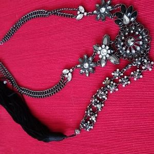 Black,Silver and Crystal Drop Necklace